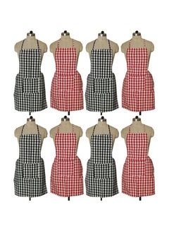 Buy Set Of 8 Checked Design Cotton Kitchen Apron With Front Pocket Black/Red 29 x 20inch in Egypt