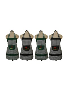 Buy Set Of 4 Checked Design Cotton Kitchen Apron With Front Pocket Green/Black 29 x 20inch in Egypt