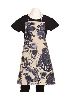 Buy Dragon Design Cotton Kitchen Apron With Front Pocket Blue/Beige 73 x 54cm in Egypt