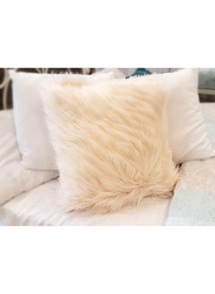 Buy Artificial Fur Cushion Cover Beige 40 x 40centimeter in UAE