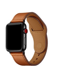 Buy Leather Replacement Strap For Apple Watch All Series Compatible with 49mm/45mm/44mm/42mm Light Brown in UAE