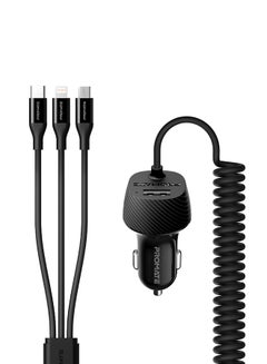 Buy 3.4A Multi-Connect Universal Car Charger Micro USB, Lightning And USB-C Cable With USB Port Black in Saudi Arabia
