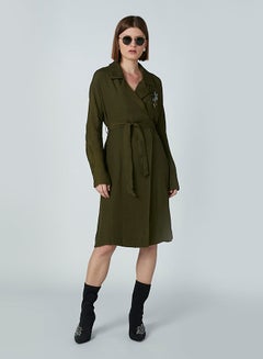 Buy Collared Neck Long Sleeve Coat Green in UAE
