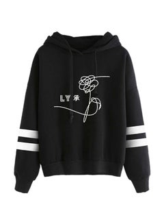 Buy Bts Hoodie With Drawstring Black/White in Saudi Arabia