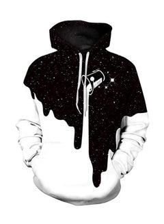 Buy 3D Realstic Print Drawstring Hoodie Black/White in Saudi Arabia