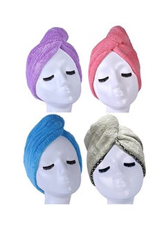 Buy Pack Of 4 Microfiber Quick Drying Hair Towel Wrap Blue/Pink/Purple in Saudi Arabia