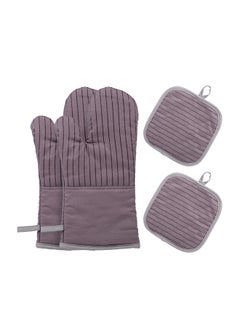 Buy Heat Resistant Non-Slip Oven Mitts With Pot Holder Grey 34 x 4.5 x 18centimeter in UAE
