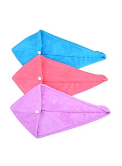 Buy Pack Of 3 Turban Twist Hair Drying Towel Blue/Purple/Rose Red 63x24centimeter in Egypt