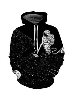 Buy 3D Astronaut Printed Long Sleeves Hoodie Black in UAE