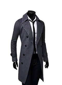 Buy Slim Fit Long Sleeves Trench Coat Grey in UAE