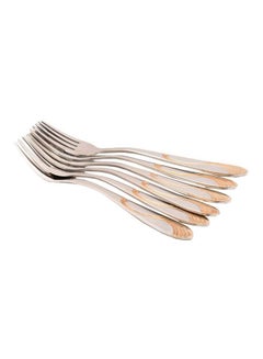 Buy 6-Piece Stainless Steel Forks Set Silver/Beige in Saudi Arabia