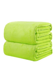 Buy 2-Piece Flannel Fleece Blanket Cotton Lime 160 x 220cm in Saudi Arabia