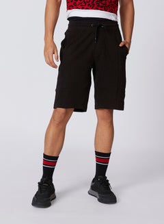 Buy Slim Fit Textured Shorts with Drawstring Waistband Black in UAE