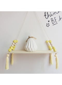 Buy Wood Wall Shelf With Beaded Tassel Nordic Style Wall Decor Yellow 38x14x1centimeter in UAE