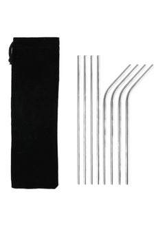 Buy 8-Piece Reusable Straw Set With Cleaning Brush And Bag Silver/Black in UAE