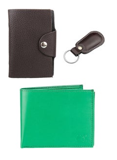 Buy 3-Piece Swiss Design Pack Of Wallet, Cardholder And Keychain Gift Set Green in Saudi Arabia