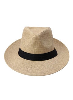 Buy Solid Patterned Jazz Style Beach Sun Hat Beige in UAE