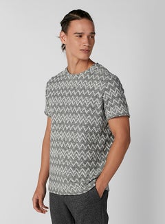 Buy Printed Short Sleeve Round Neck T-Shirt Grey in Saudi Arabia