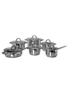 Buy 12-Piece Stainless Steel Cookware Set Silver 52x23x28cm in Saudi Arabia