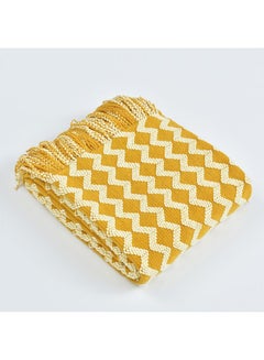 Buy Soft Wave Pattern Warm Knitted Blanket cotton Yellow 120x200cm in Saudi Arabia