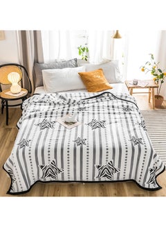 Buy Soft Striped Pattern Bed Blanket cotton White 180x200cm in Saudi Arabia