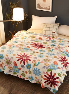 Buy Floral Pattern Soft Blanket Cotton White 180x200centimeter in UAE