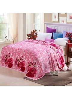 Buy Flower Printed Soft Blanket Cotton Pink 180x200centimeter in UAE