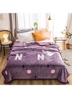 Buy Letter Printed Soft Blanket Cotton Purple 180x200centimeter in UAE