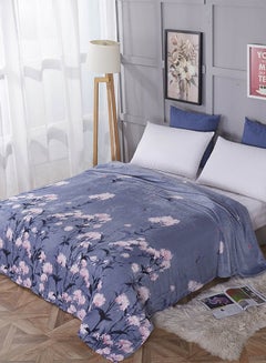 Buy Plain Style Floral Pattern Home Blanket cotton Blue 150x200cm in UAE