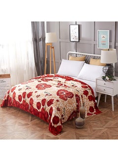 Buy Flower Printed Soft Blanket cotton Red 150x200cm in Saudi Arabia