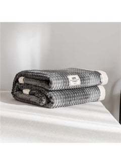 Buy Double-Layer Colour Block Blanket Cotton Grey in Saudi Arabia