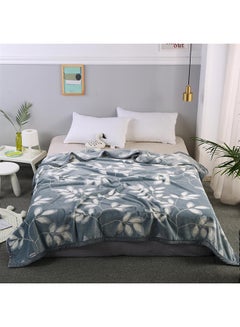 Buy Soft Plant Print Bed Blanket cotton Blue/White 180x230cm in Saudi Arabia