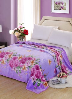 Buy Flowers Pattern Thick Blanket cotton Multicolour 200x230cm in Saudi Arabia