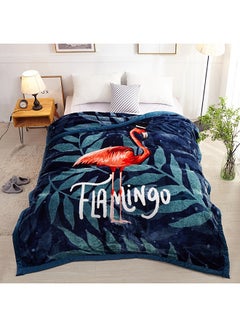 Buy Letter Flamingo Print Blanket cotton Green 200x230cm in Saudi Arabia