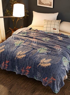 Buy Leaf Pattern Soft Blanket cotton Blue 120x200cm in UAE