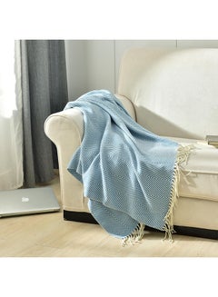 Buy Geometric Pattern Knitting Blanket polyester Blue 130x150cm in Saudi Arabia