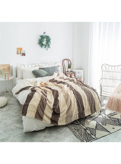 Buy Stripe Pattern Sherpa Blanket cotton Beige 150x200cm in UAE