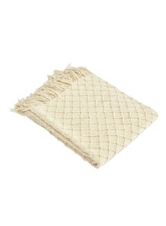 Buy Solid Color Diamond Pattern Knitting Blanket polyester Beige 130x150cm in Saudi Arabia