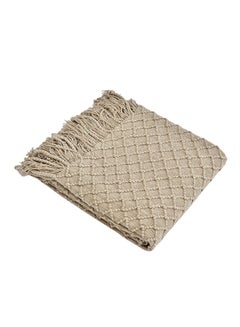 Buy Knitted Throw Blanket polyester Beige 130x150cm in UAE