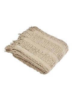 Buy Solid Color Soft Knitting Blanket polyester Beige 130x150cm in UAE