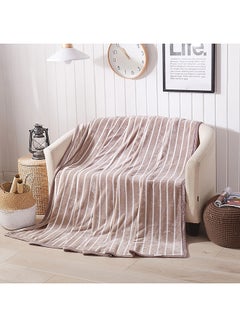 Buy Striped Pattern Soft Blanket Cotton Beige/White 120x200centimeter in UAE