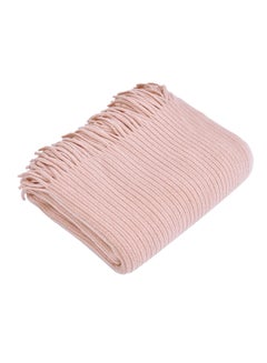 Buy Tassel Design Comfy Casual Knitted Throw Blanket Polyester Pink 125x150centimeter in UAE