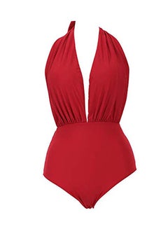 Buy Solid Design Swimsuit Red in UAE