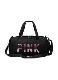 Buy Large Capacity Letter Printed Sequins Duffel Bag Black/Pink in Saudi Arabia