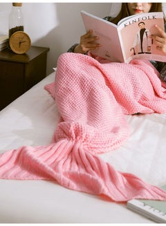 Buy Mermaid Tail Style Woolen Knitted Blanket Cotton Pink Scentimeter in Saudi Arabia