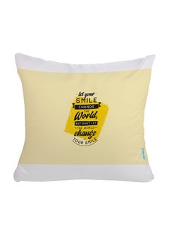 Buy English Phrases Print Decorative cushion cover polyester Yellow/White 45x45cm in Egypt