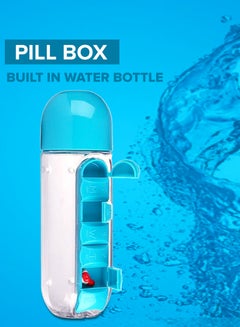 Buy Water Bottle With Built-In Daily Pill Box Organizer Blue 7x7x23.5centimeter in Saudi Arabia