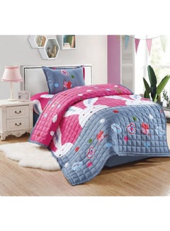 Buy 3-Piece Compressed Single Size Comforter Set Microfiber Pink/Grey in Saudi Arabia