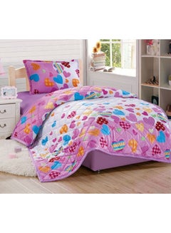 Buy 3-Piece Single Size Comforter Set Microfiber Pink/White in Saudi Arabia