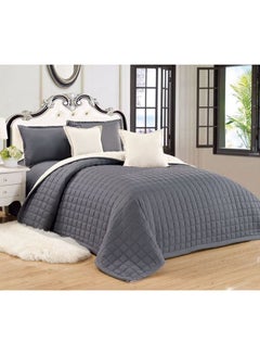 Buy 6-Piece Compressed King Size Two-sided Comforter Set Microfiber Grey 240 x 260centimeter in Saudi Arabia